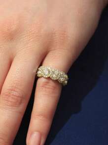 1pc Copper Plated Silver Cubic Zirconia Ring - Yellow Gold - View 7