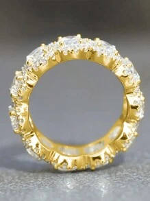 1pc Copper Plated Silver Cubic Zirconia Ring - Yellow Gold - View 4