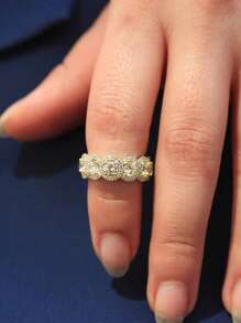 1pc Copper Plated Silver Cubic Zirconia Ring - Yellow Gold - View 6