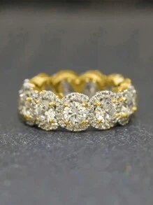 1pc Copper Plated Silver Cubic Zirconia Ring - Yellow Gold - View 3