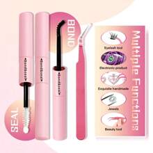 Wimpernkleber und Versiegelung für empfindliche Augen, rosa Wimpernkleber und Versiegelung sowie Pinzette, wasserfest, extrem starker Halt bis zu 72 Stunden, DIY Wimpernverlängerungs-Kleber, latexfrei (5ml+5ml, 1 Packung), Wimpernkleber und Versiegelung für Wimpernverlängerungs-Büschel, langanhaltender wasserfester DIY Wimpernverlängerungs-Kleber, Einzelwimpern-Kleber