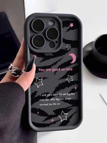 1 Pieza Funda De Teléfono Personalizada Simple Con Impresión De Luna Y Estrella Y Adicionalmente Con Protección, Compatible Con Iphone 11/12/13/14/11promax/12promax/13promax/14promax/xr/15/15pro/15promax/serie Samsung