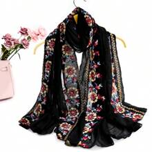 1pc Women Fashionable Soft Edge Scarf & Shawl With Multicolor Embroidery For Travel And Daily Wear Boho Valentine Day - Multicolor - View 15