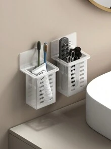 رف تخزين حمام مثبت على الحائط للفرش الأسنان، معجون الأسنان، المشط، ماكينات الحلاقة باللون الأبيض والأسود والشفاف، بدون حاجة للثقب، ديكور حمام المنزل، ديكور الخريف، عودة إلى المدرسة - شفاف - مشاهدة 5