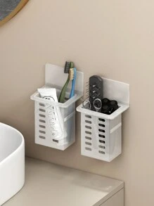رف تخزين حمام مثبت على الحائط للفرش الأسنان، معجون الأسنان، المشط، ماكينات الحلاقة باللون الأبيض والأسود والشفاف، بدون حاجة للثقب، ديكور حمام المنزل، ديكور الخريف، عودة إلى المدرسة - شفاف - مشاهدة 10