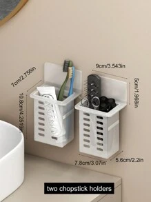 رف تخزين حمام مثبت على الحائط للفرش الأسنان، معجون الأسنان، المشط، ماكينات الحلاقة باللون الأبيض والأسود والشفاف، بدون حاجة للثقب، ديكور حمام المنزل، ديكور الخريف، عودة إلى المدرسة - شفاف - مشاهدة 3