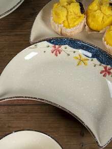 Juego De Platos De Cerámica Pintados A Mano, 1 Pieza Plato En Forma De Luna Para Fiesta, Reunión Con Varios Patrones De Flores Para Elegir - Naranja - Ver 5