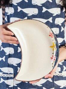 Juego De Platos De Cerámica Pintados A Mano, 1 Pieza Plato En Forma De Luna Para Fiesta, Reunión Con Varios Patrones De Flores Para Elegir - Naranja - Ver 3