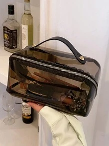 Clear Make Up Bag Pvc For Traveling Toiletry Cosmetic Bag Wash Bag Makeup Bag Storage Bag For Women Cruise Essential Back To School Supplies - Coffee Brown - View 2