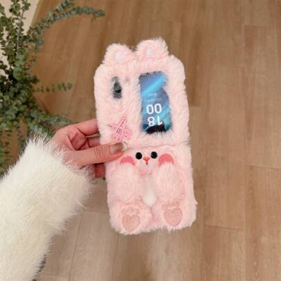 Capa dobrável de pelúcia de coelho Wnter 1 peça, compatível com Samsung Galaxy Z Flip3 5G/Galaxy Z Flip 4 5G/Galaxy Z Flip 5 5G/Galaxy Z Flip 6 5G/Galaxy Z Flip 7 5G, capa de pelúcia fofa com desenho animado