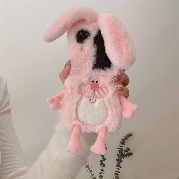 1 pieza Funda de teléfono plegable de peluche con diseño de conejo lindo, adecuada para Samsung Galaxy Z Flip3 5G/Galaxy Z Flip 4 5G/Galaxy Z Flip 5 5G/Galaxy Z Flip 6 5G/Galaxy Z Flip 7 5G