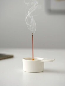 1pc Mini Handheld Ceramic Incense Burner, Simple Style, White, Compact, Suitable For Incense Sticks, Home, Office, Holidays - White - View 8