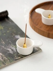 1pc Mini Handheld Ceramic Incense Burner, Simple Style, White, Compact, Suitable For Incense Sticks, Home, Office, Holidays - White - View 7