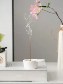 1pc Mini Handheld Ceramic Incense Burner, Simple Style, White, Compact, Suitable For Incense Sticks, Home, Office, Holidays - White - View 10