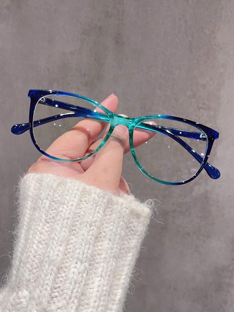1 Pair Women's Round PC Frame Personalized Fashion Transparent Lens Glasses, Gradient Transparent Glasses Accessories, Women's Glasses Accessories - Multicolor - View 1
