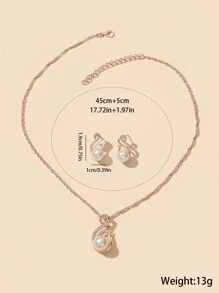1pc Charm Rhinestone & Faux Pearl Water Drop Pendant Necklace And 1pair Earrings For Women, Holiday Birthday Present