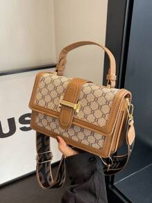 1 bucă geantă multicoloră din piele PU cu carouri, la modă și versatilă, potrivită pentru uzul zilnic al femeilor