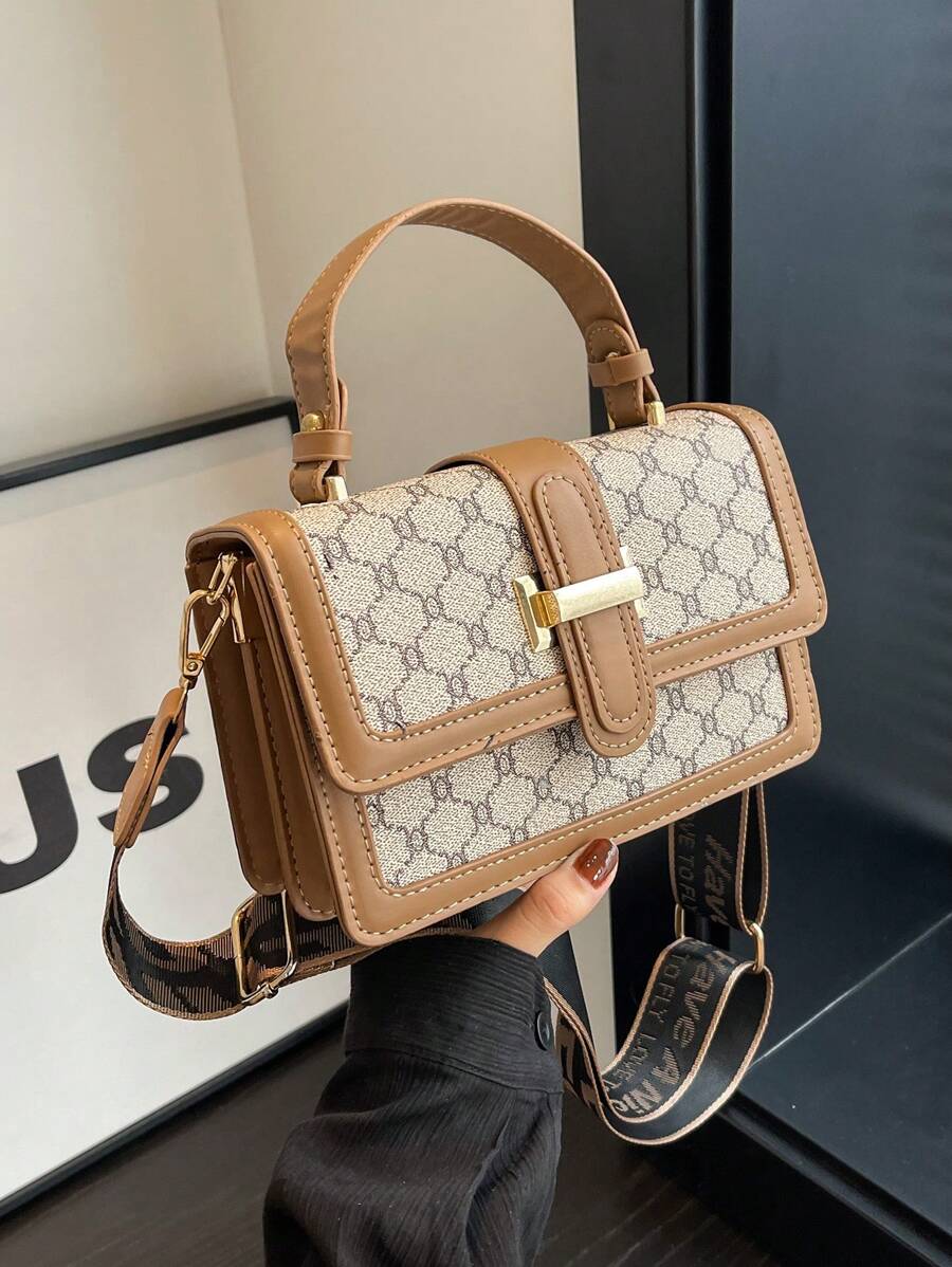 1 bucă geantă multicoloră din piele PU cu carouri, la modă și versatilă, potrivită pentru uzul zilnic al femeilor