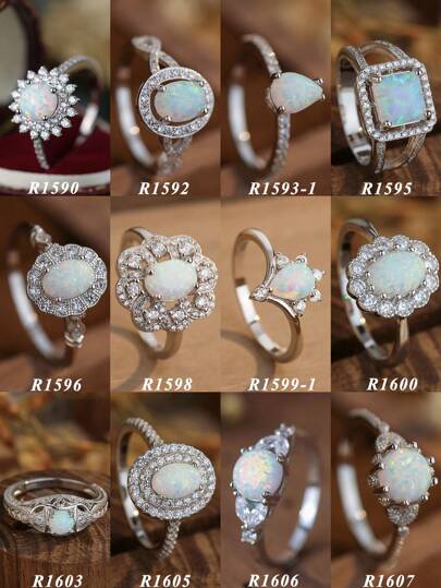 1pc S925 Sterling Silver Natural Australian Opal Cubic Zirconia Assorted Shapes Ring, Suitable For Women's Daily Wear, Elegant & Luxury Gift For Valentine's Day