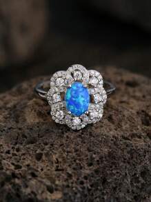 1pc S925 Sterling Silver Natural Australian Opal Cubic Zirconia Ring, Elegant And Luxury Square, Teardrop Or Round Styles For Women, Suitable For Everyday Wear Or Valentine's Day Gift