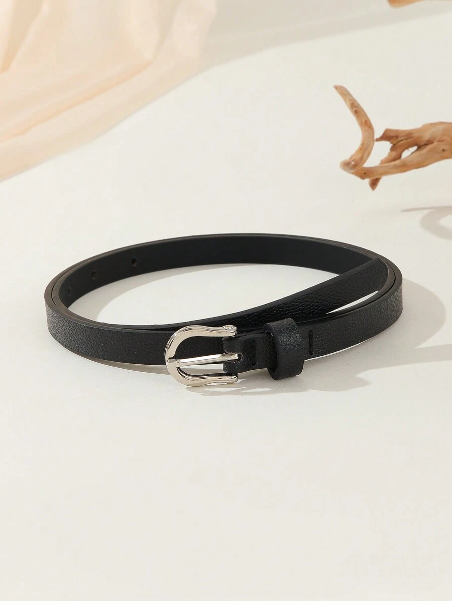 女士腰带，半圆形扣环，PU皮革材质，简约设计，百搭连衣裙、牛仔裤、休闲裤，适合日常使用。