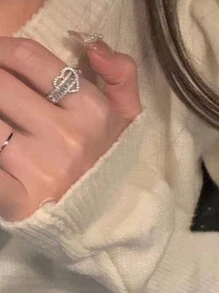 1 chiếc nhẫn tinh tế bằng đá Zirconia sáng bóng, thiết kế theo phong cách Niche, tông màu lạnh, cao cấp dành cho phụ nữ nhân ngày lễ tình nhân - Màu Bạc Cổ - Xem 3