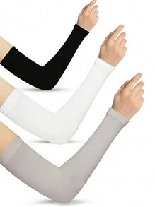 3pairs Women's Black White Gray Anti-Uv Fabric Arm Sleeves Halloween