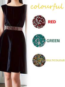 1pc Ladies' Casual Stretchable Red Rhinestone Decor Adjustable Wide Pu Belt, Suitable For Party Dress Match - Red - View 1