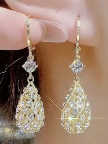 Rhinestone Decor Heart Charm Drop Earrings - Silver - View 10