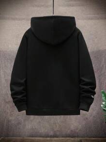1pc Tween Boy Casual Solid Color Zip-Up Hooded Jacket