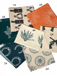 1pc Western Cowboy Whiskey & Cactus Printed Wild West Lady Hairband Bandana Bandana,Hair Band,Head Band Ideal For Dressing Up Your Look,School - Western Cowboy Series - View 10