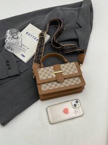 1 bucă geantă multicoloră din piele PU cu carouri, la modă și versatilă, potrivită pentru uzul zilnic al femeilor