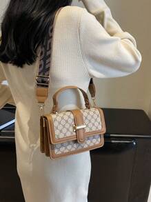 1 bucă geantă multicoloră din piele PU cu carouri, la modă și versatilă, potrivită pentru uzul zilnic al femeilor