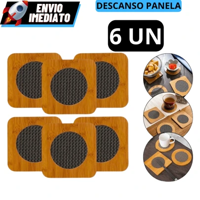 Kit 6 Suporte Panela Em Bambu Elegância Delicadeza Para Sua Casa 15 x 15cm