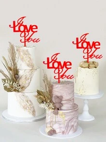 1个红色“我爱你”蛋糕装饰插牌，适用于情人节、周年纪念日、派对等场合 - 紅色 - 查看 3
