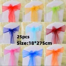 25入組白色花朵和紗布蝴蝶結婚禮派對椅背裝飾，適用於各種節日和派對，婚禮用品 - 白色 - 查看 2