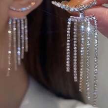 Rhinestone Decor Heart Charm Drop Earrings - Silver - View 21