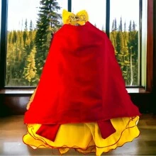 Vestido Princesa Amarelo 1 A 4 Anos Luxo Com Capa - Amarelo - Visão 5