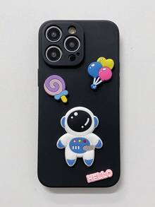 1 Miếng Dán Hoạt Hình Bằng Keo Pvc Mềm 3D Hello Balloon/Lollipop/Thiết Kế Phi Hành Gia Vỏ Điện Thoại Hình Khối Màu Đen Tự Làm Tương Thích Với IPhone/Samsung/Xiaomi/Redmi/Vivo/Huawei - màu đen - Xem 5