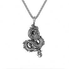 1pc Creative Vintage Chinese Dragon Pendant Necklace, Hip Hop Style - Antique Silver - View 8