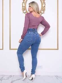Women Jeans - 淺色水洗藍 - 查看 4