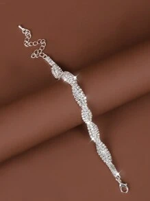 1pc Fashion Wide Rhinestones Bracelet For Women, Suitable For Daily Parties Or Wedding Jewelry - Silver - View 7