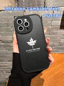 1Pc Họa Tiết Lá Phong & In Chữ Bảo Vệ Camera Da Pu Đen Da Mềm Mại Ốp Điện Thoại Tương Thích Với IPhone - Nhiều màu - Xem 1