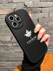 1Pc Họa Tiết Lá Phong & In Chữ Bảo Vệ Camera Da Pu Đen Da Mềm Mại Ốp Điện Thoại Tương Thích Với IPhone - Nhiều màu - Xem 2