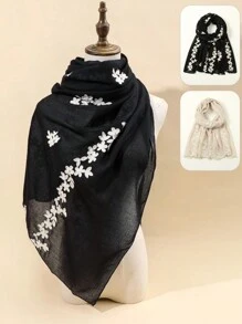 1 件女用花卉刺繡頭巾圍巾,優雅時尚頭巾,適合日常穿著和度假 - A - 查看 12