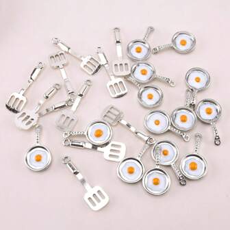 10入組仿金屬鍋鏟蛋糕鏟,有趣的廚房吊墜,可用於diy鑰匙扣,耳環製作