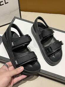 女士凉鞋，夏季室内居家防滑防水轻便厚底软底凉鞋，户外时尚百搭沙滩凉鞋，适合旅行度假 - 黑色 - 查看 3