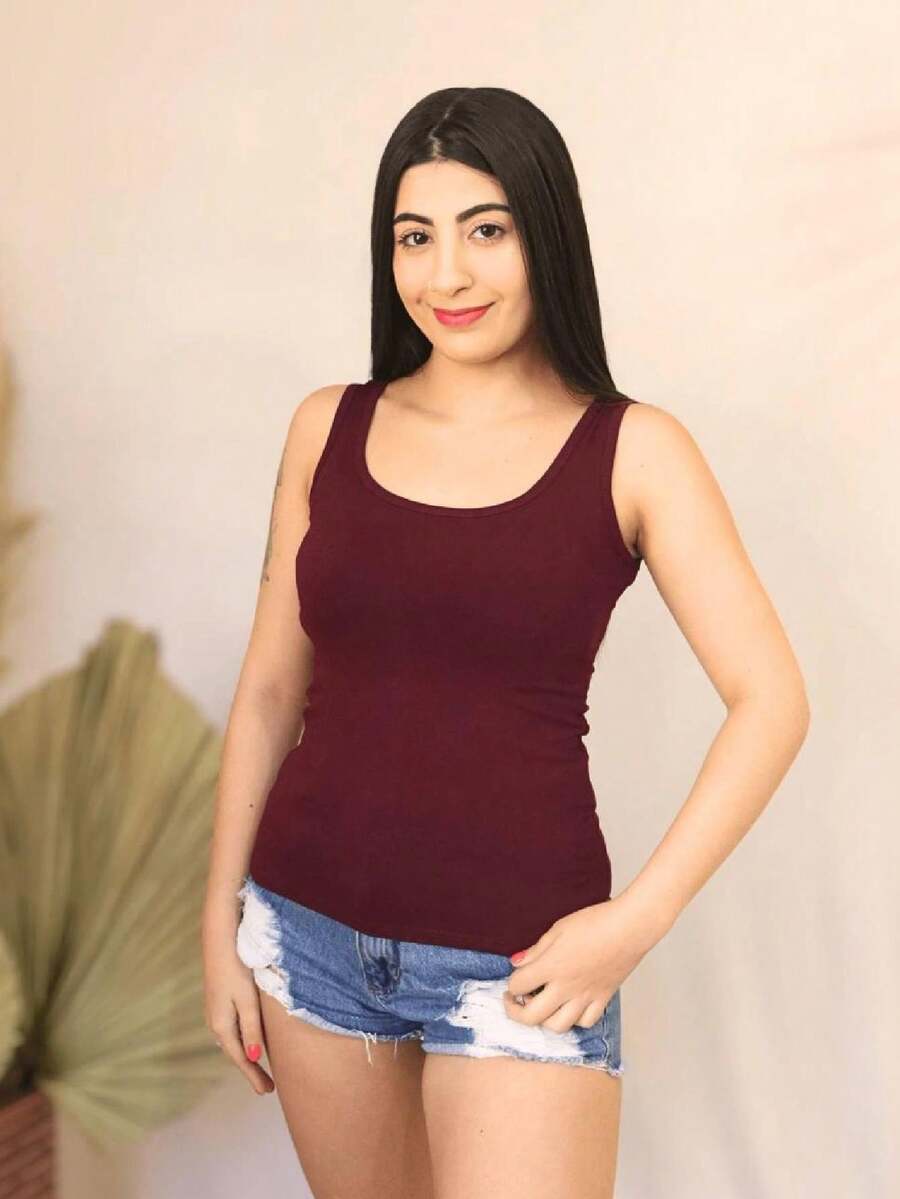 Women Tank Tops & Camis - Burgundy - View 1