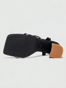 Women's High-Heel Chunky Sandals Black Studded Shoes - Black - View 3