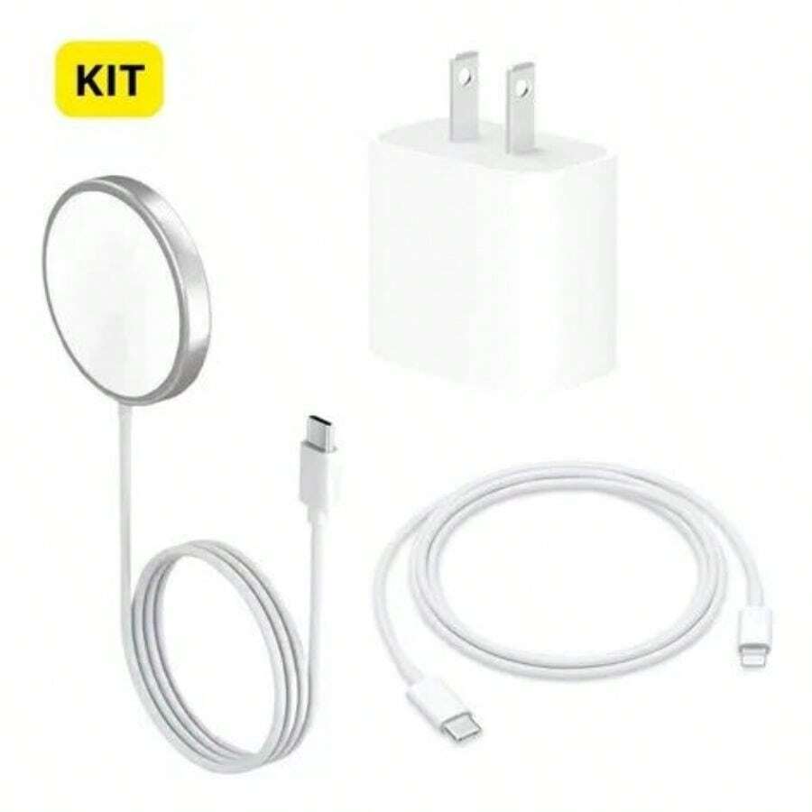 kit magsafe cargador inalambrico + cubo 20w + cable tipo c para iphone carga rapida - Blanco - Ver 1